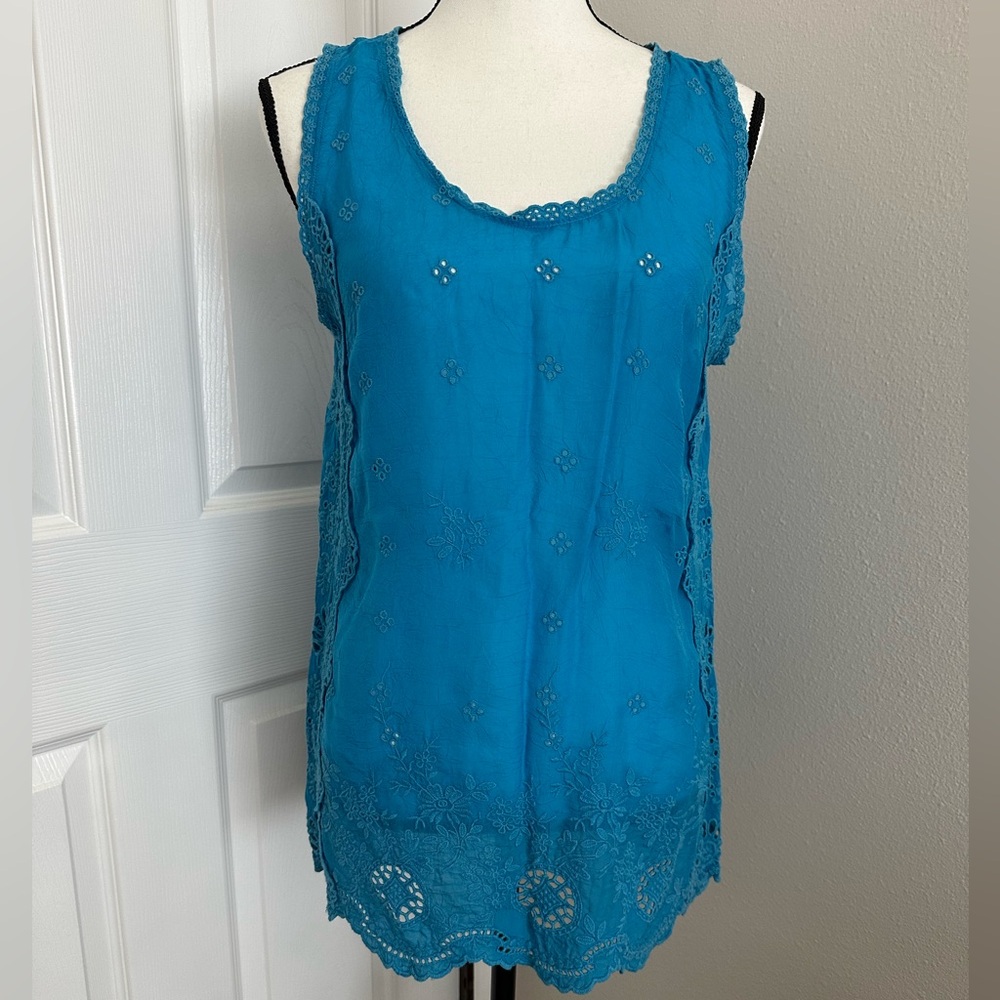 Johnny Was Teal Sleeveless Blouse - Picture 2 of 8